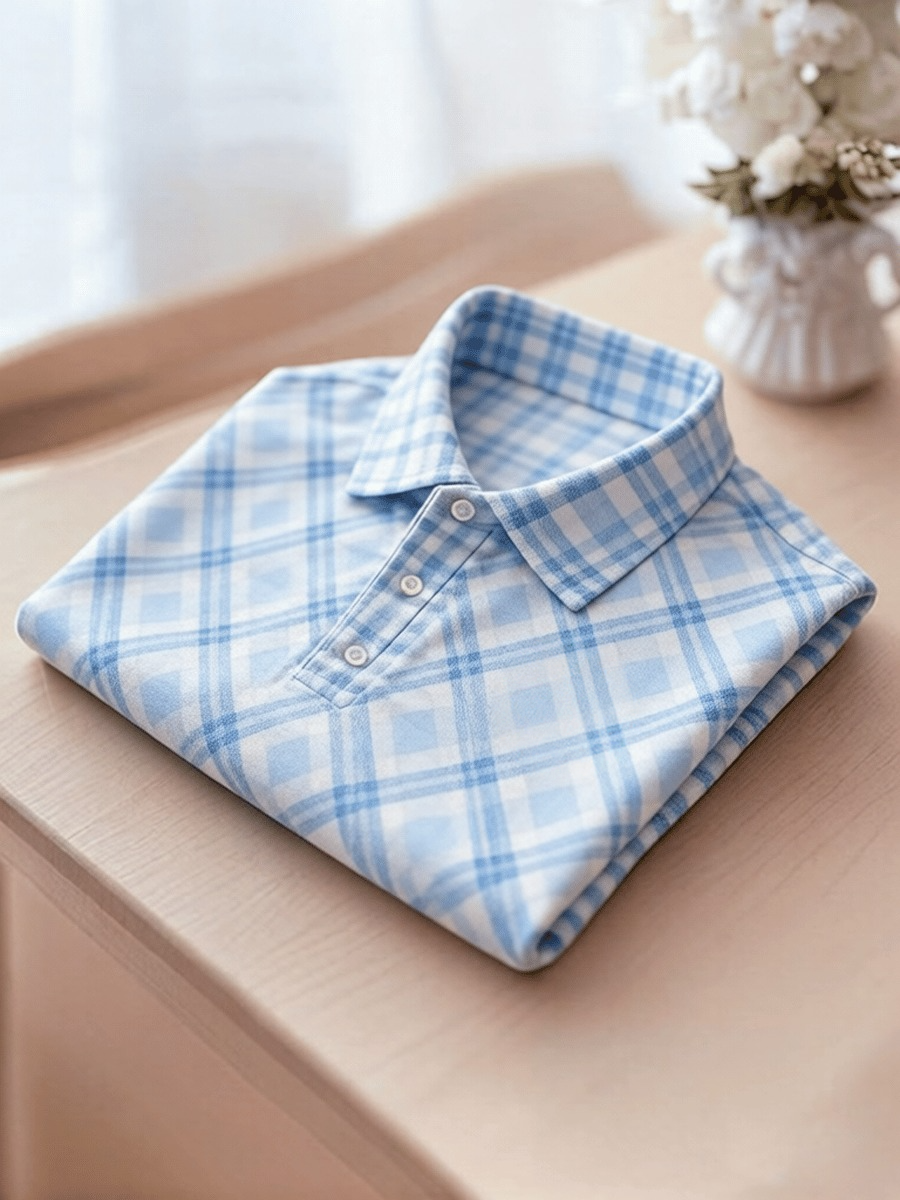 Men's Business Colorblock Plaid Print Polo Shirt