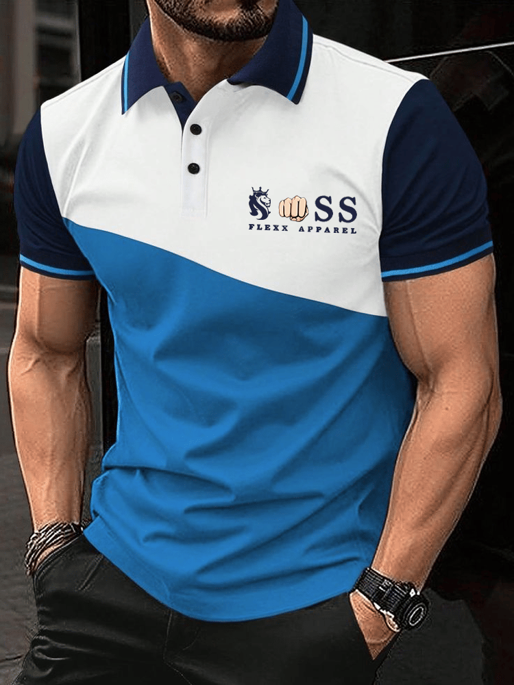 Men's Business Logo Button-Down Short Sleeve Polo Shirt