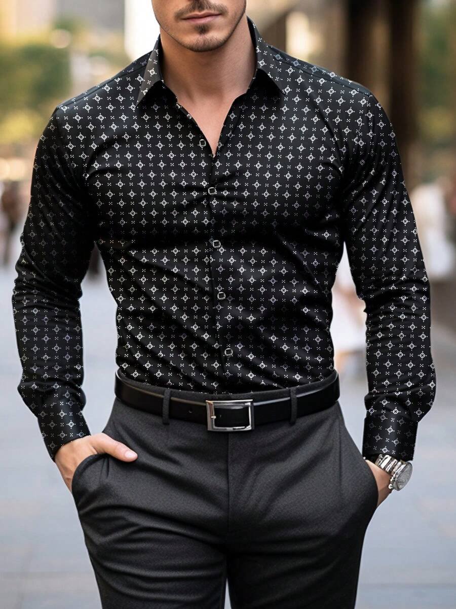 Men's Street Style Business Casual Printed Long Sleeve Shirt