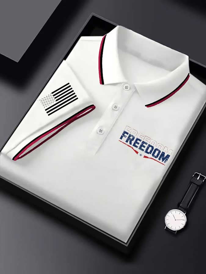 Men's Classic Business Logo Button Short Sleeve Polo Shirt