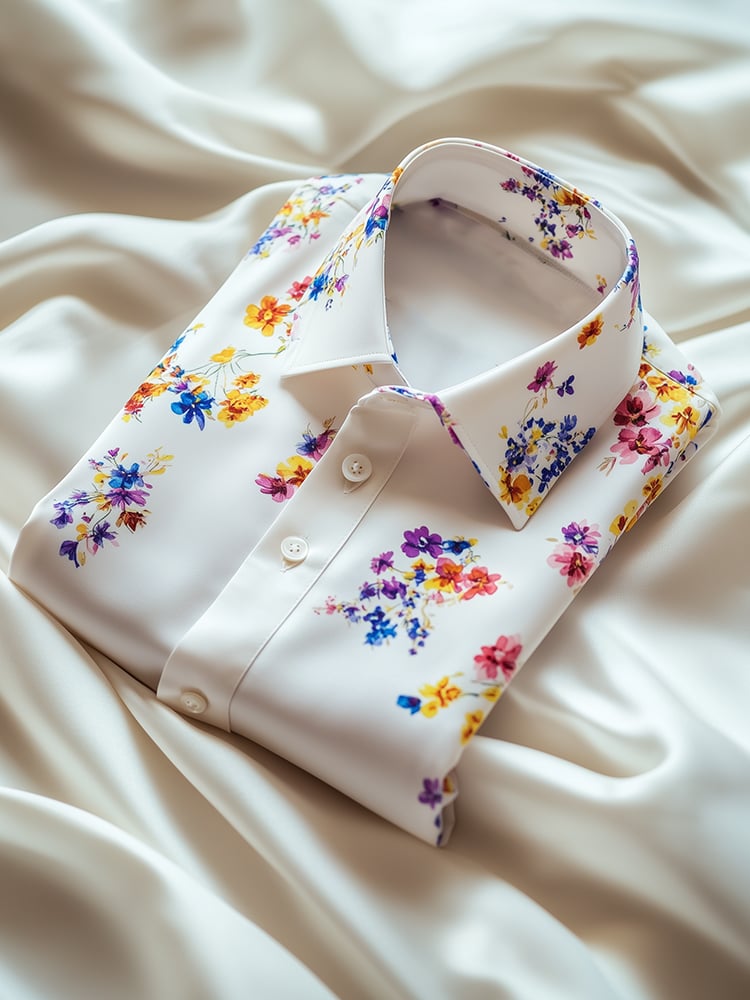 Men's Business Casual Floral Lapel Short Sleeve Shirt