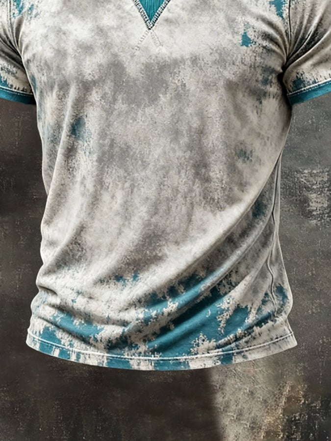 Men's Retro Color Block Crew Neck Short-Sleeve Top