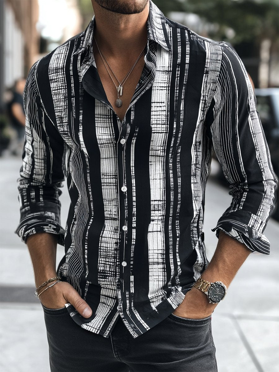 Men's Business Casual Strped Print Long Sleeve Shirt