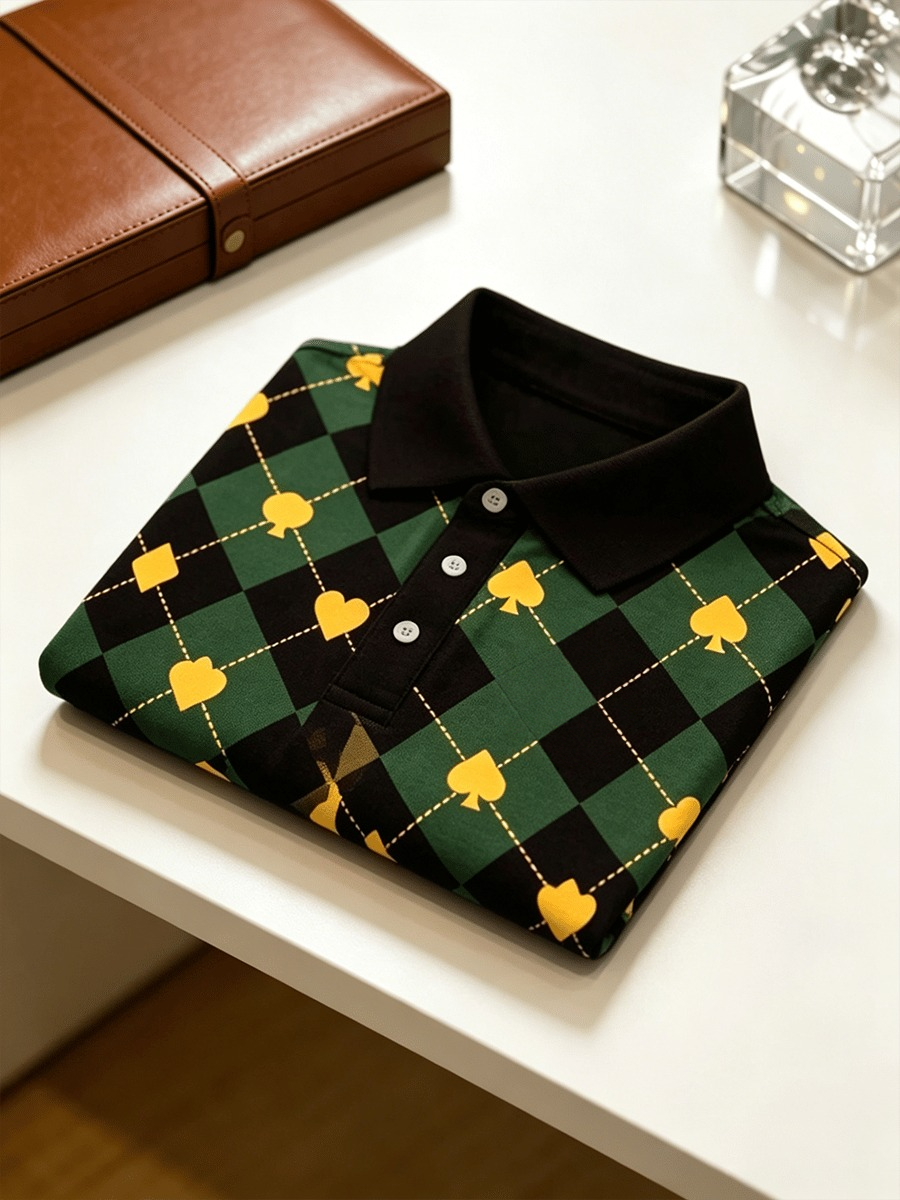 Men's Business Colorblock Plaid Print Polo Shirt