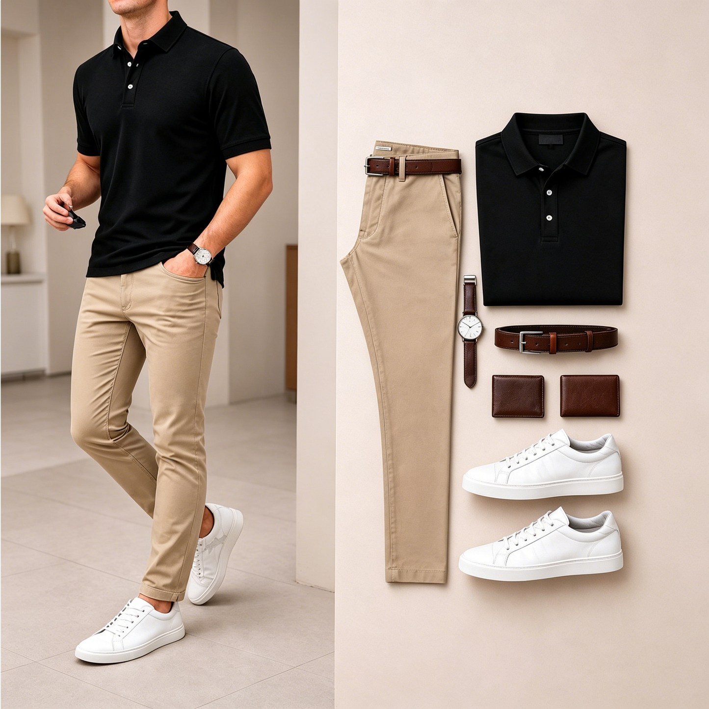 Men's Casual Short Sleeve Polo Shirt And Pants Two-Piece Set