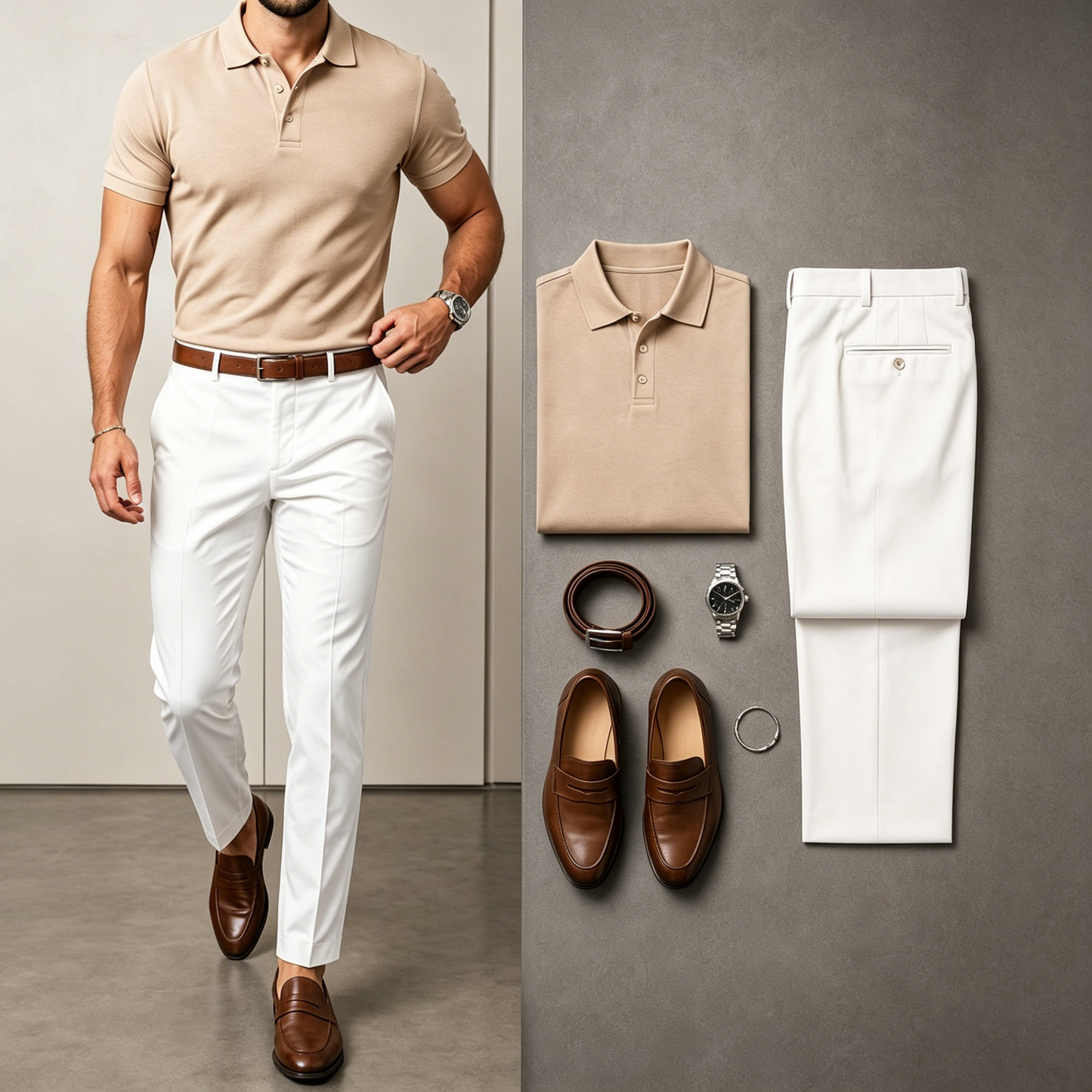 Men's Casual Short Sleeve Polo Shirt And Pants Two-Piece Set
