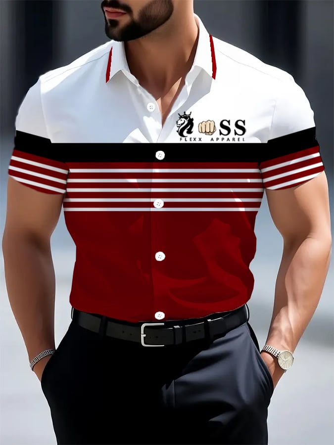 Men's Retro Letter Design Printed Business Short Sleeve Shirt
