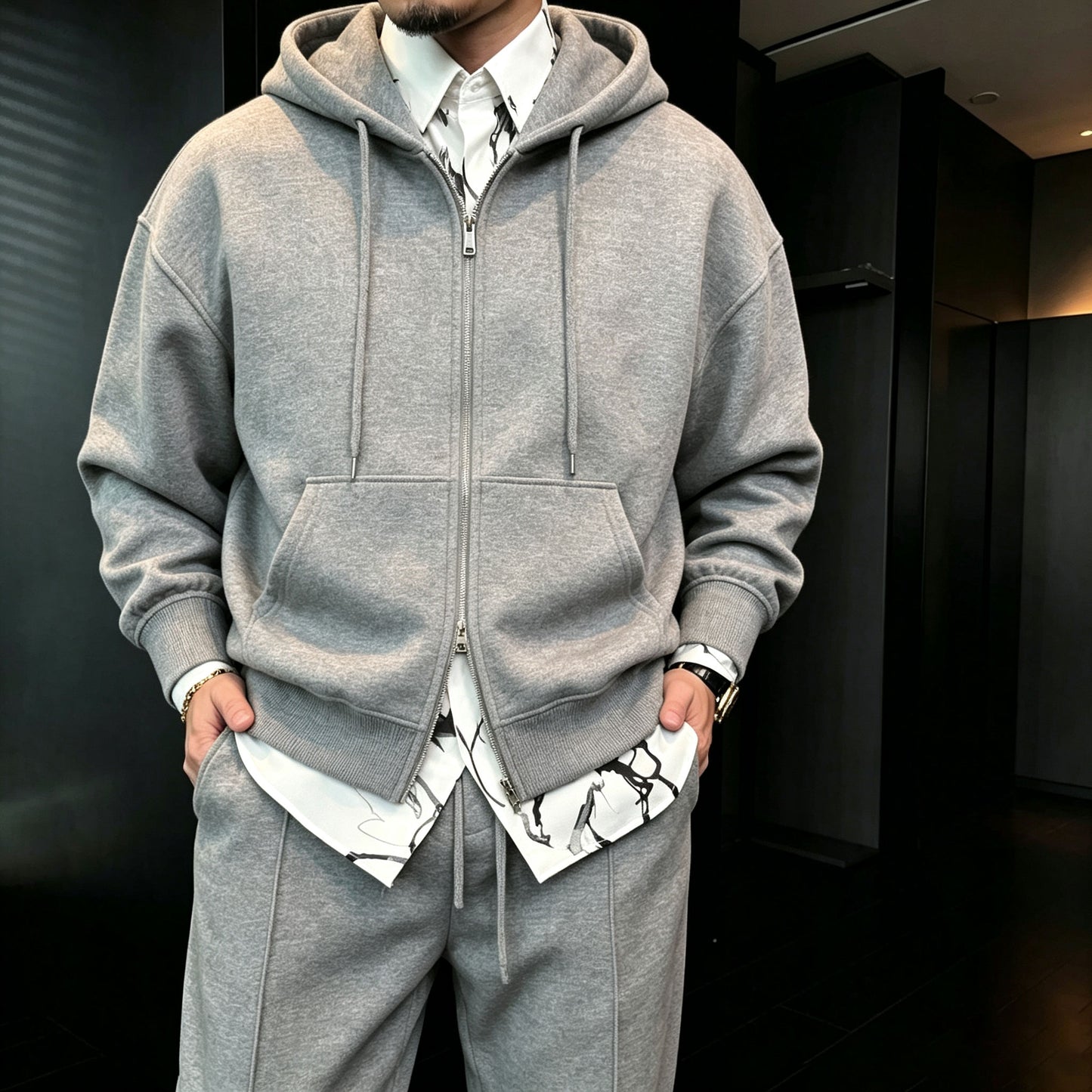 Men's Casual Hooded Cardigan Jacket and Pants Two-Piece Set