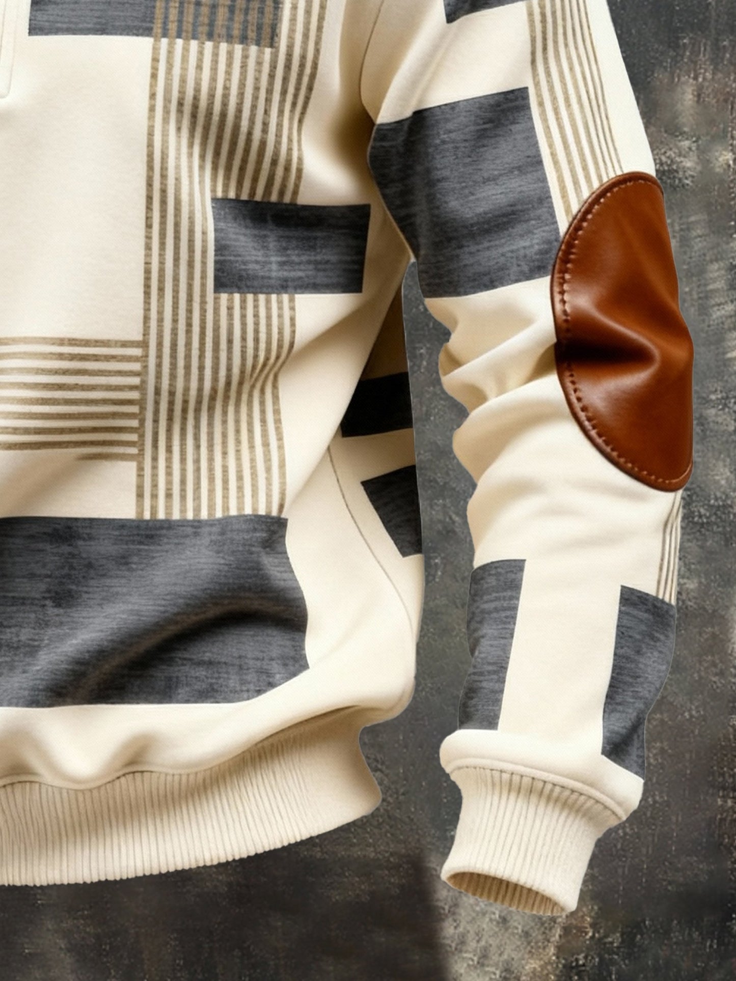 Men's Vintage Color-Block Printed Zip-Up Hoodie