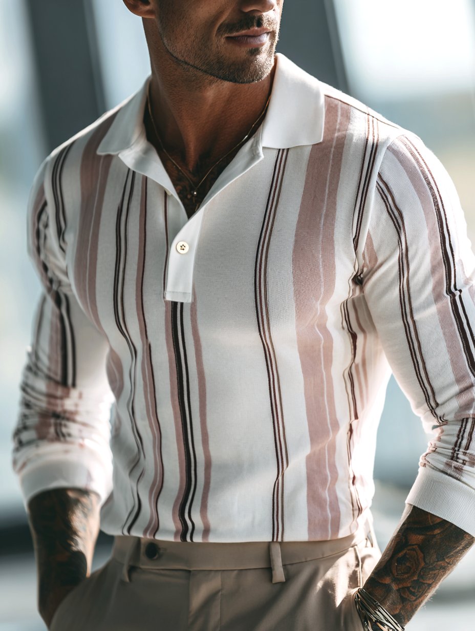 Men's Business Casual Artistic Button Long Sleeve Polo Shirt
