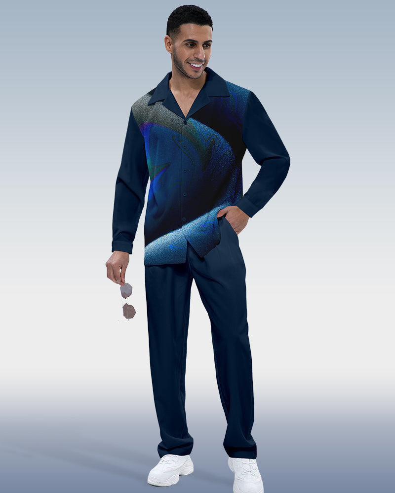 Men's Gradient Print Long Sleeve Shirt Walking Suit 328