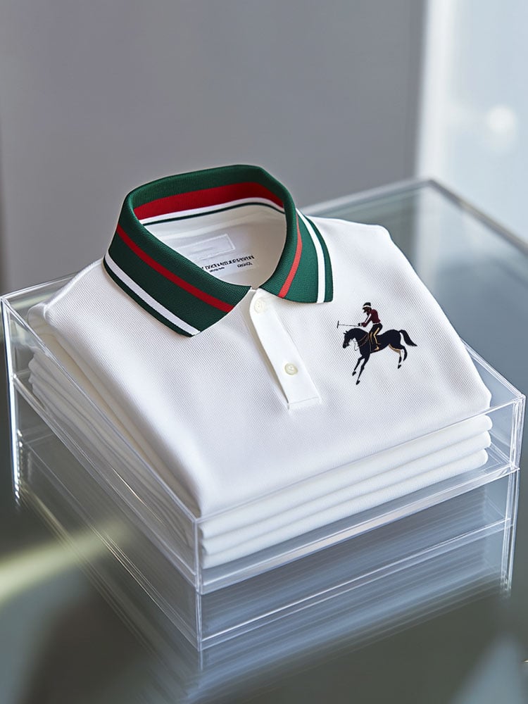 Men's Classic Business Check Logo Button Short Sleeve Polo Shirt