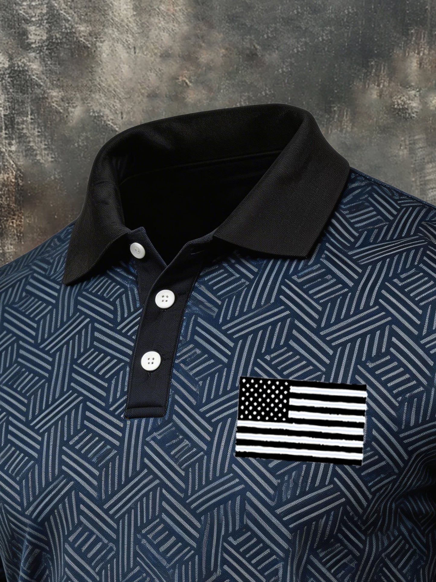 Men's Retro Patriotic Color-Block Short-Sleeve Polo Shirt