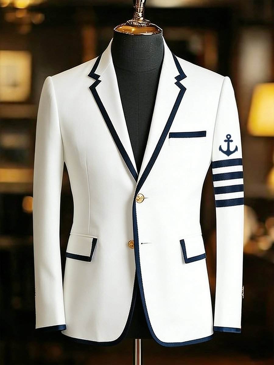 Men's Vintage Commemorative Navy Suit Jacket