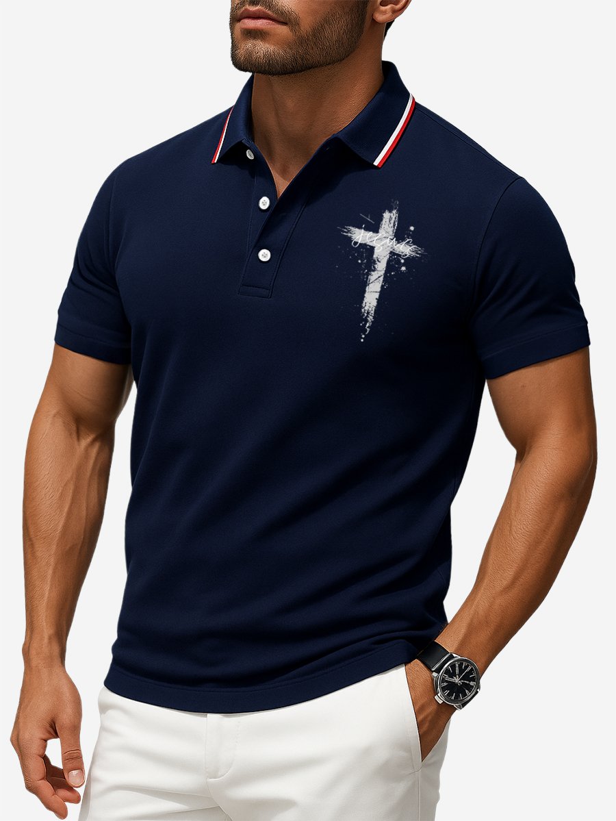 Men's Business Casual Button Short Sleeve Polo Shirt