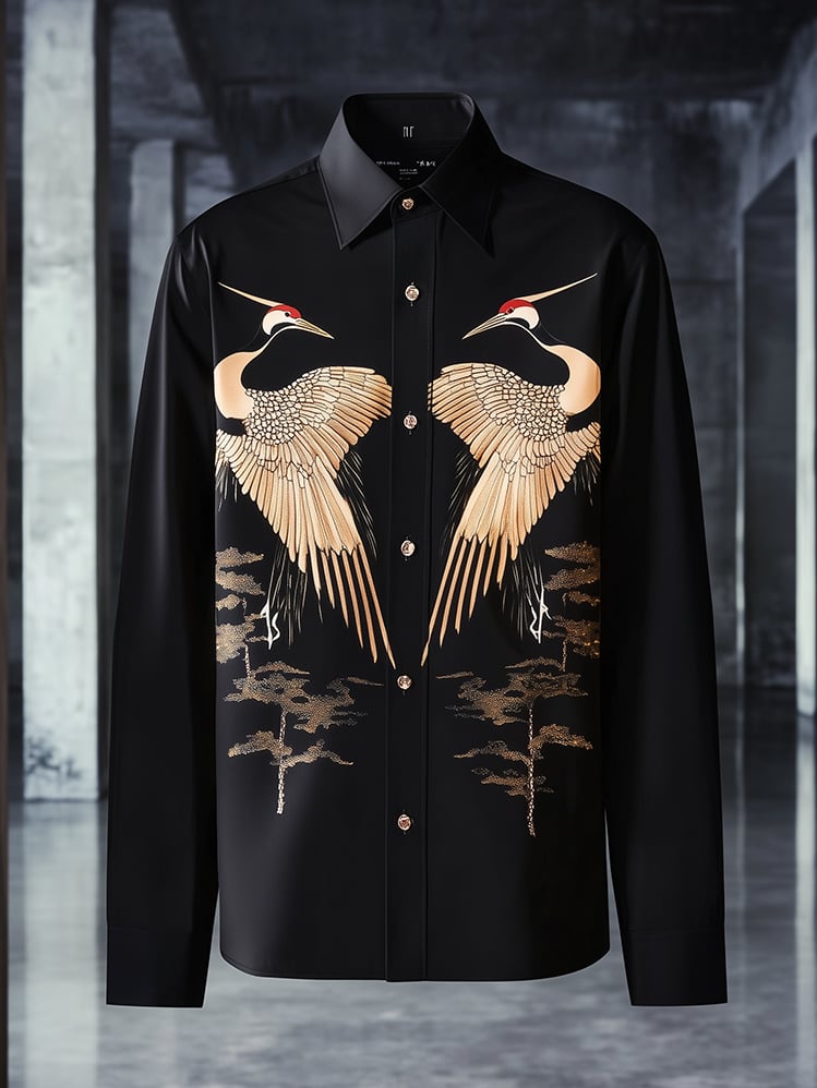 Men's Satin Luxe Print Long Sleeve Button Shirt