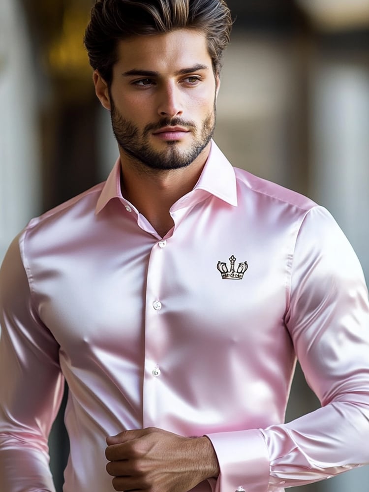 Men's Luxury Pink Fashion Long Sleeve Shirt
