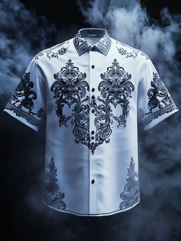 Men's Vintage Dark Baroque Print Short Sleeve Shirt