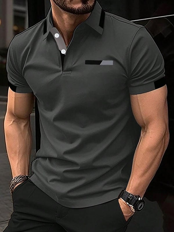 Men's Business Logo Button-Down Short Sleeve Polo Shirt