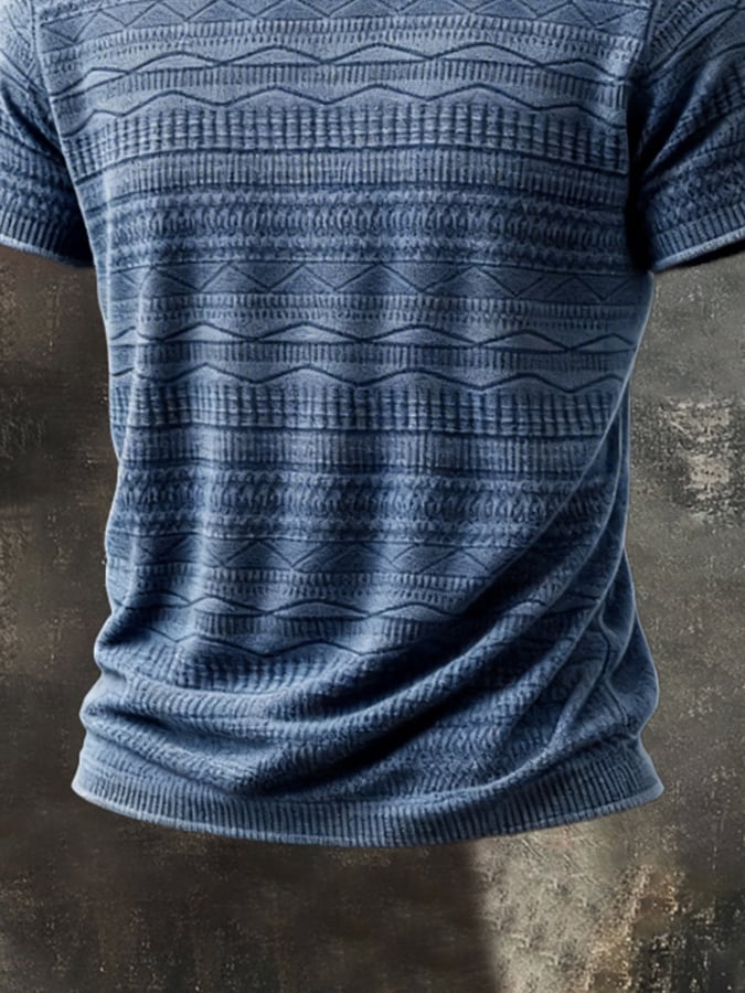 Men's Retro-Style Crew Neck Short-Sleeve Top with Unique Texture