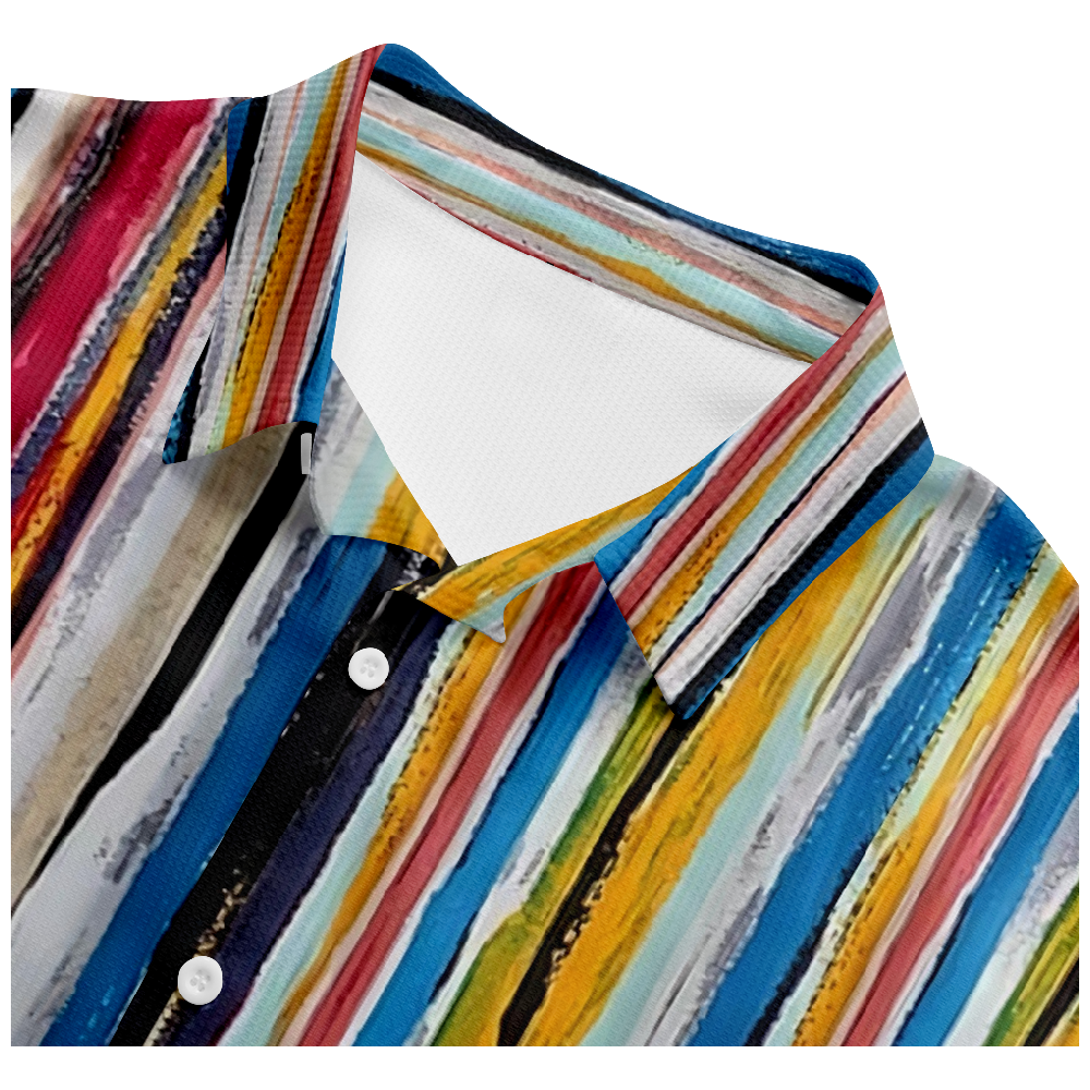 Men's Abstract Stripes Pattern Short-Sleeved Shirt 0739