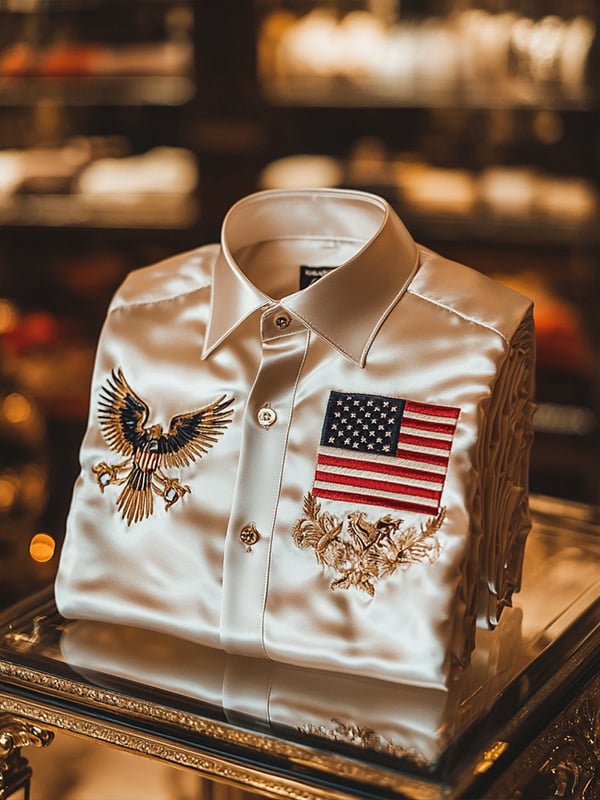 Men's Satin Luxe Independence Day Long Sleeve Button Down Shirt