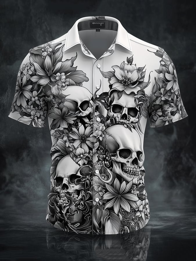 Men's Dark Exquisite Skull Floral Shirt