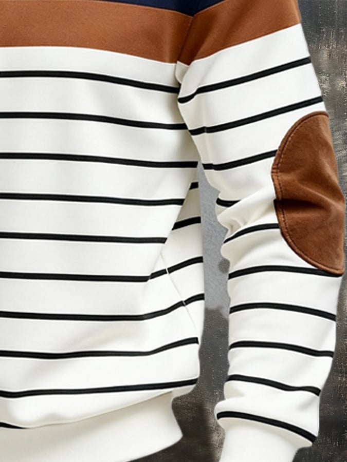 Men's Retro Color Block Print Zipper Sweatshirt
