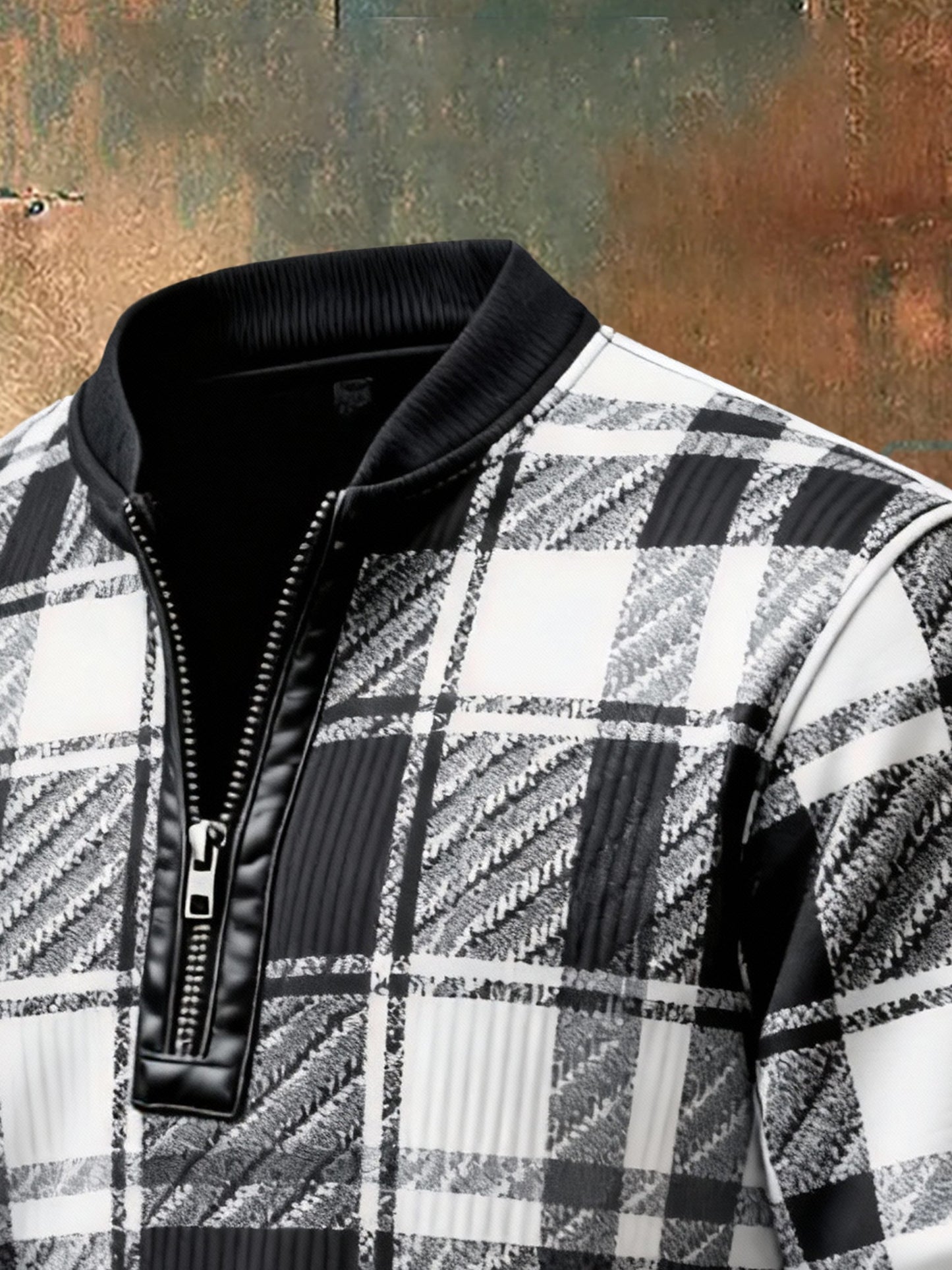Men'S Casual Retro Contrast Color Half Zip Stand Collar Long Sleeve Sweatshirt