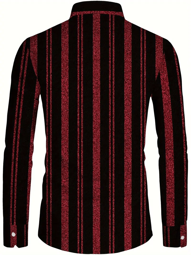 Men's Casual Striped Long Sleeve Lapel Shirt