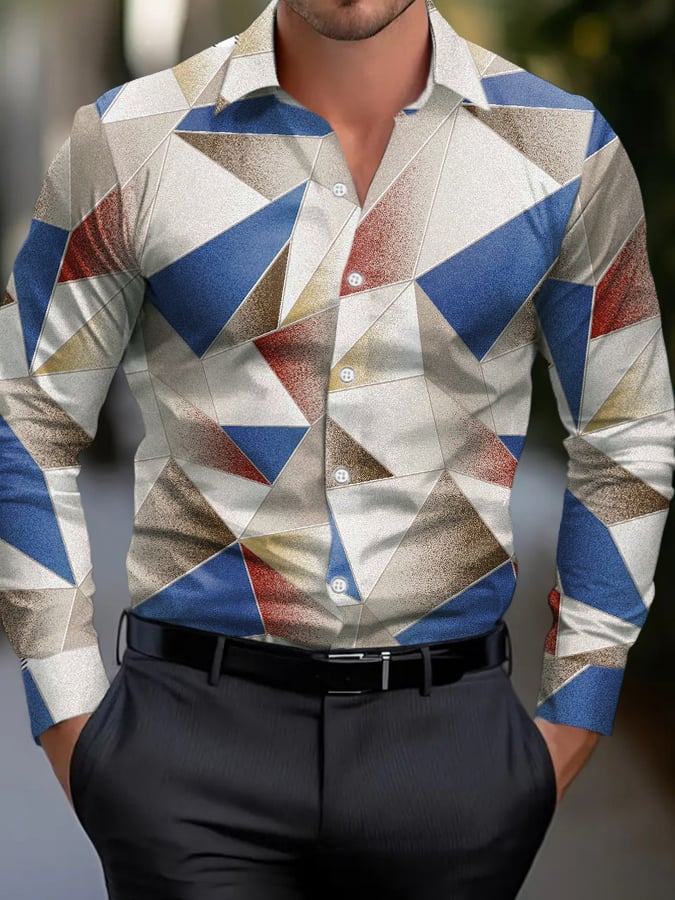 Men's Business Casual Geometric Print Long Sleeve Shirt