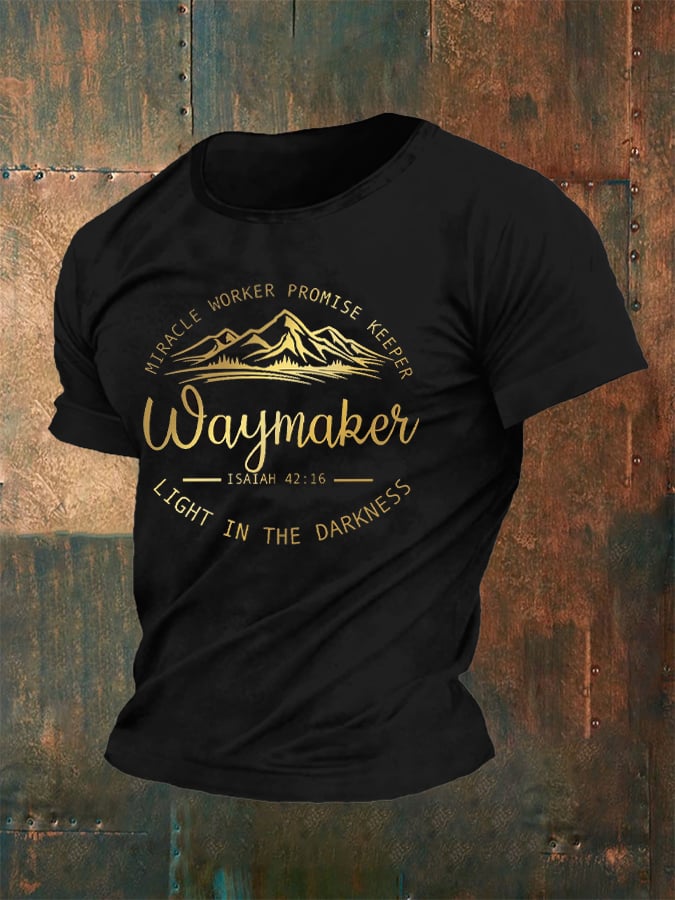 Men's Waymaker Mountain Isaiah 42:16 Christian Faith Print T-Shirt