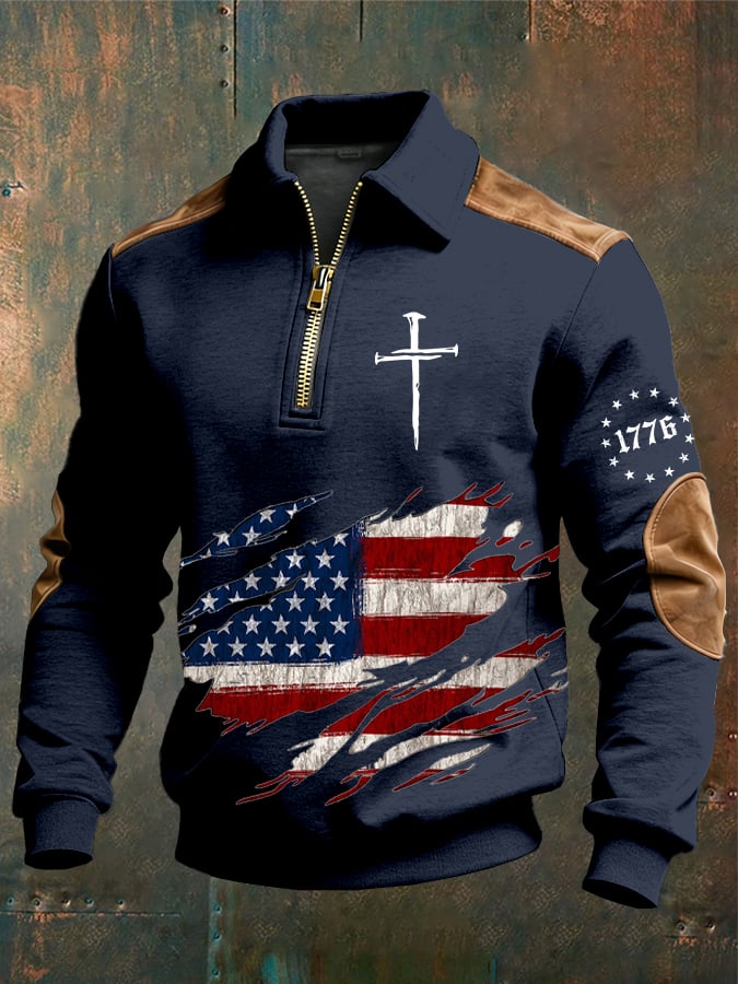 Men's vintage Faith Design Print Casual Zipper Sweatshirt-Fast Shipping