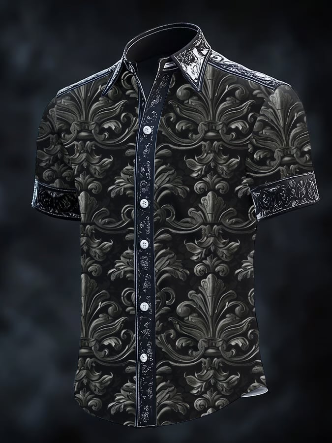 Men's Vintage Dark Baroque Print Short Sleeve Shirt