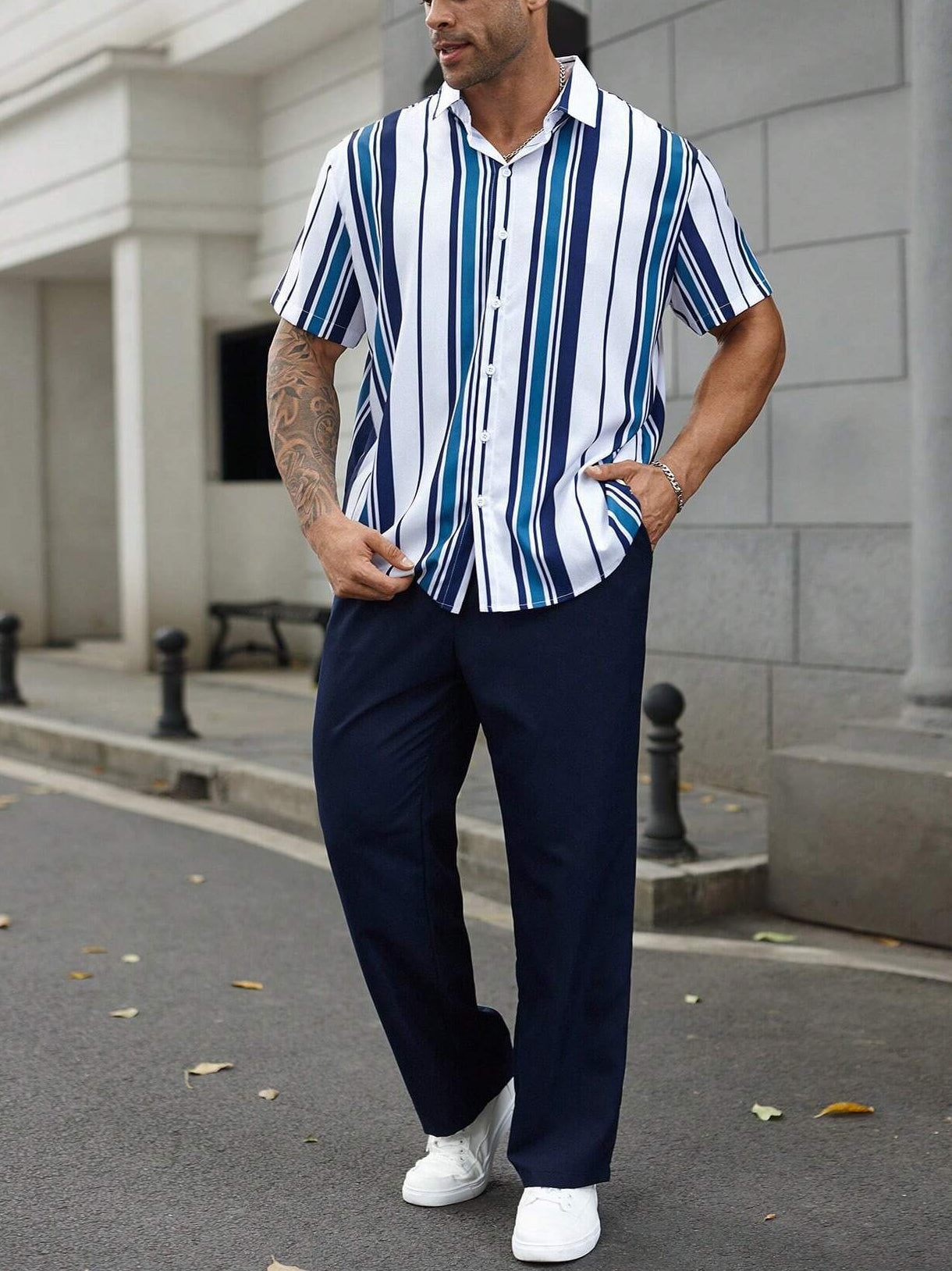 Men's Hawaiian Print Short Sleeve Shirt Walking Set 3 Colors 415