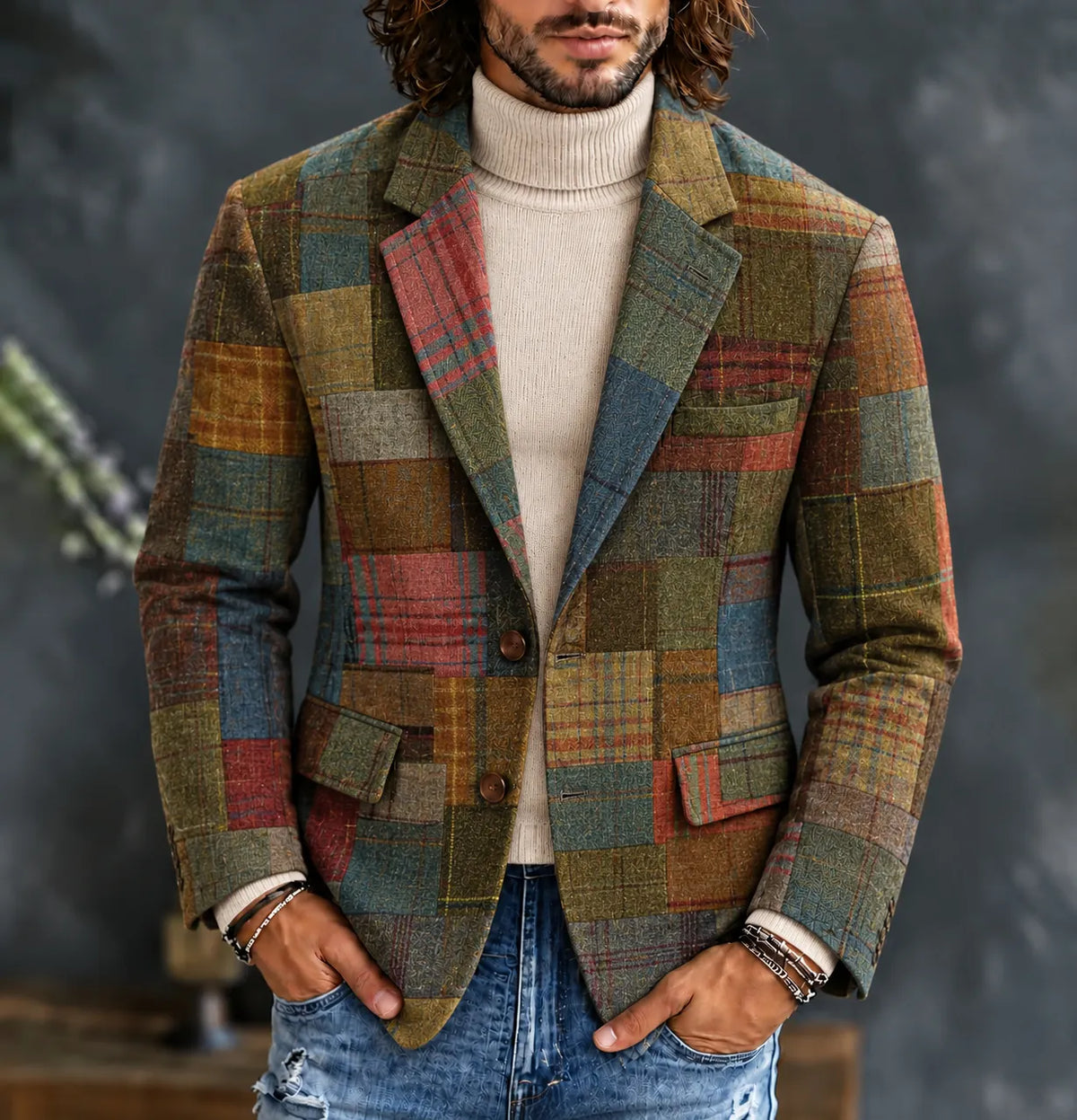 Men's Vintage Plaid Print Casual Blazer