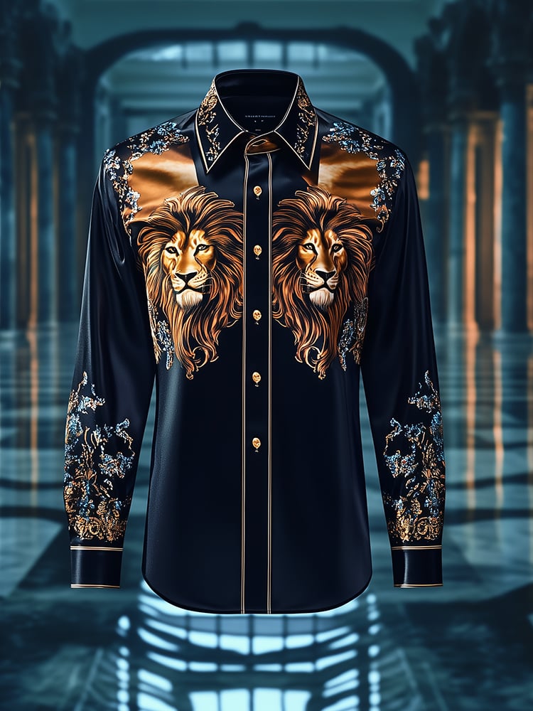Men's Satin Luxe Print Long Sleeve Button Shirt