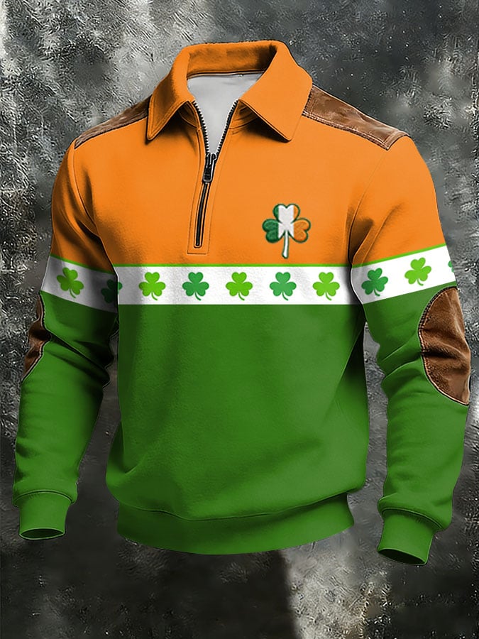 Men's Vintage St. Patrick's Day Print Zip-Up Hoodie