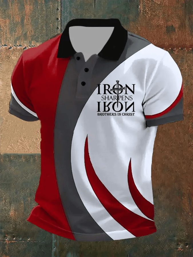 Faith Men's Retro Print Casual Polo Shirt