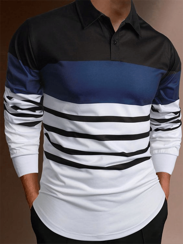 Men's Business Casual Striped Zip-Up Shirt