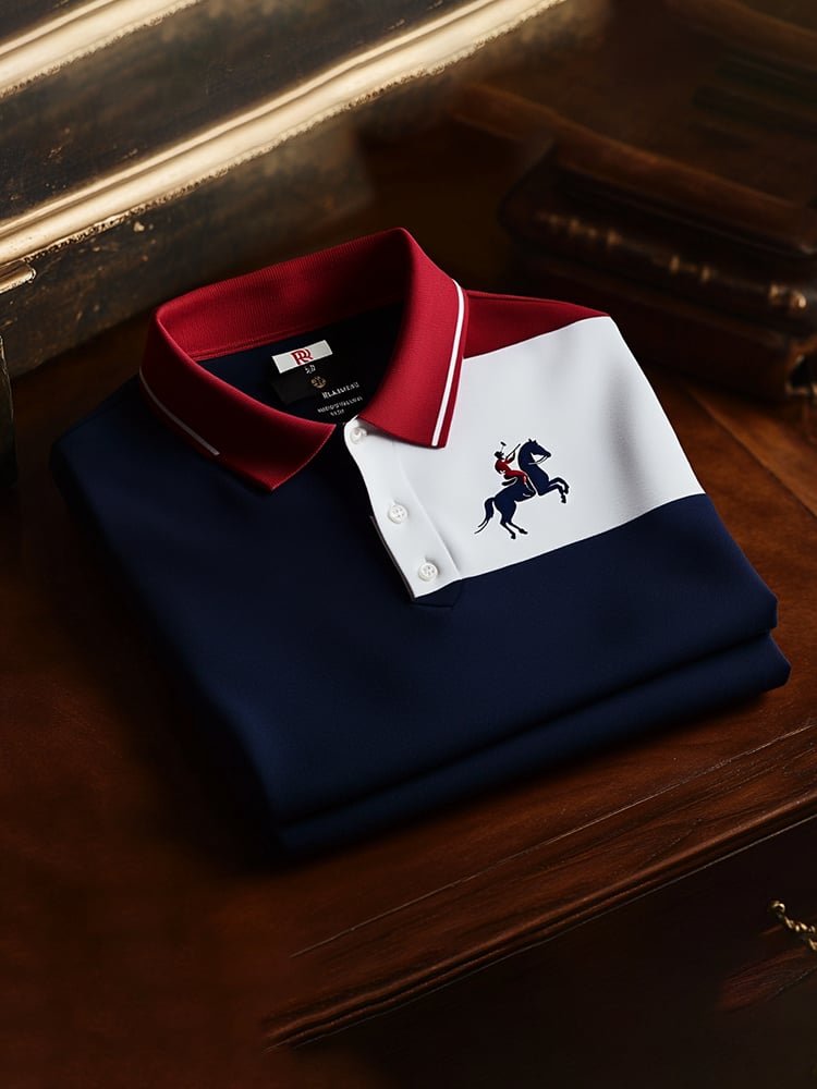 Men's Classic Business Check Logo Button Short Sleeve Polo Shirt