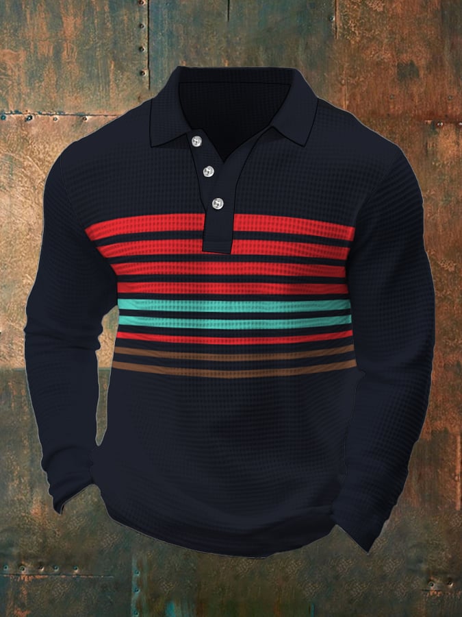 Men's Retro Waffle Color Stitching Lapel T-Shirt