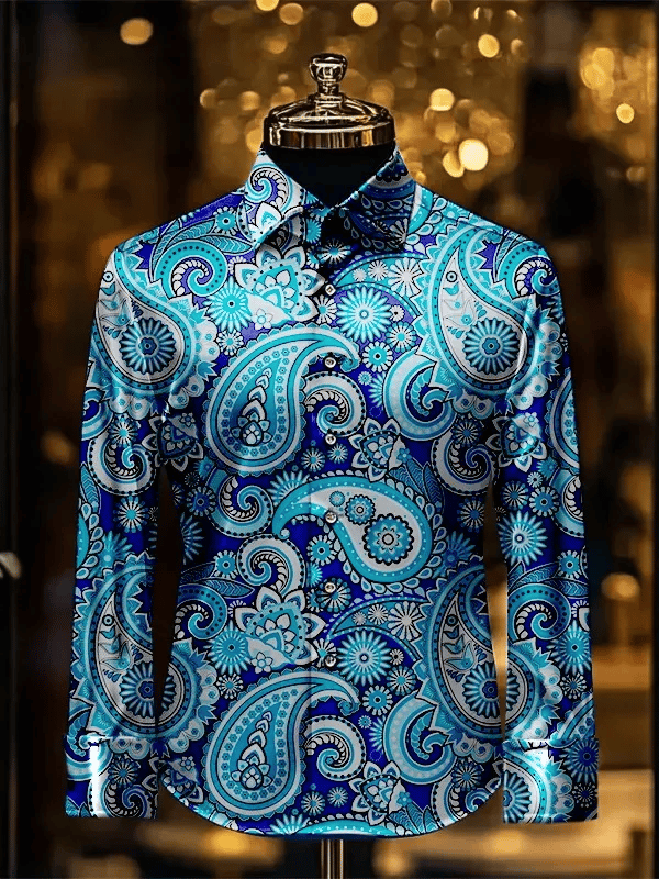 Men's Stripe Print Business Long Sleeve Shirt