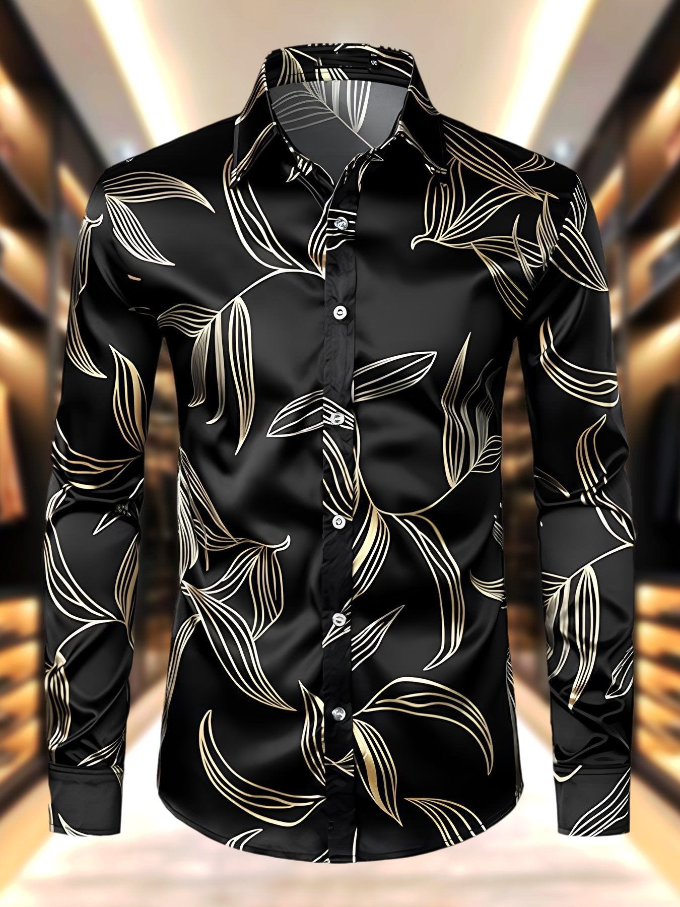 Men's Satin Luxe Floral Long Sleeve Button-Down Shirt
