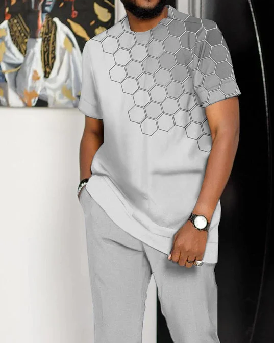 Men's Gray Gradient Short Sleeve Suit