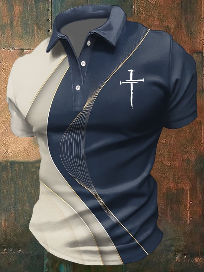 Men's Faith-Print Casual Polo Shirt
