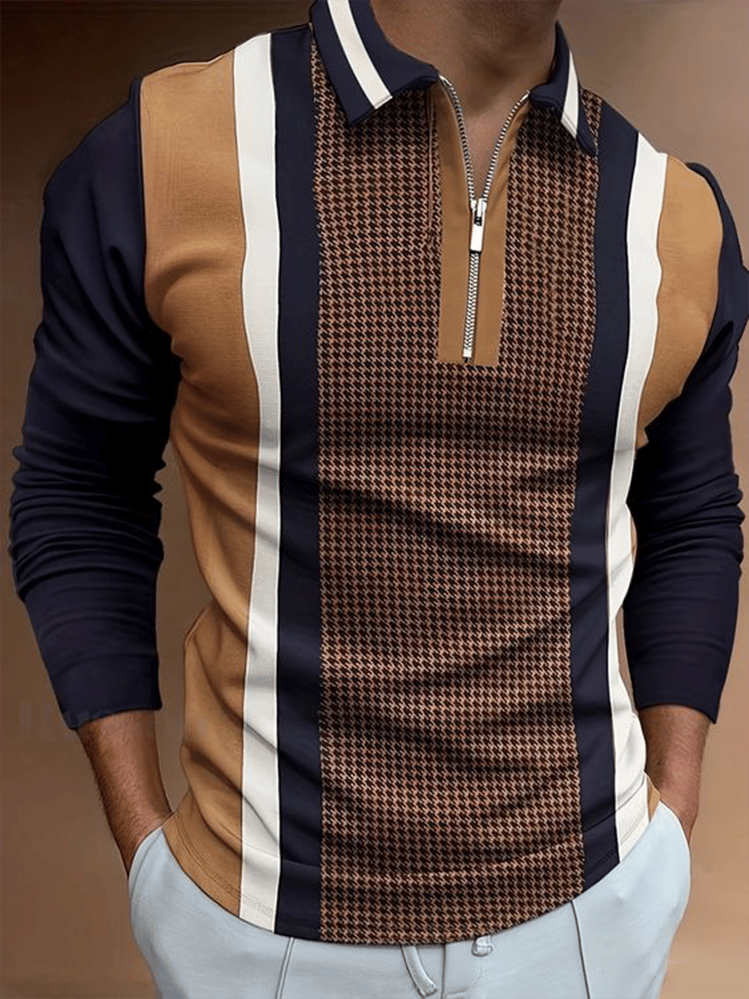 Men's Business Casual Striped Zip-Up Shirt