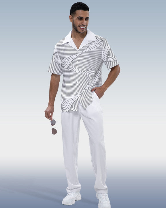 Rianmond Men's Lineart Short Sleeve Shirt Walking Set 333