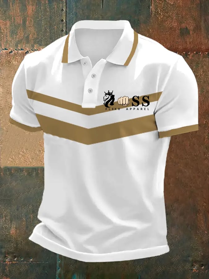 Men's Retro Letter Print Casual Polo Shirt