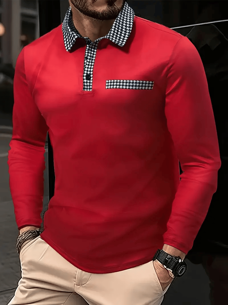 Men's Business Casual Striped Long-Sleeved Polo Shirt